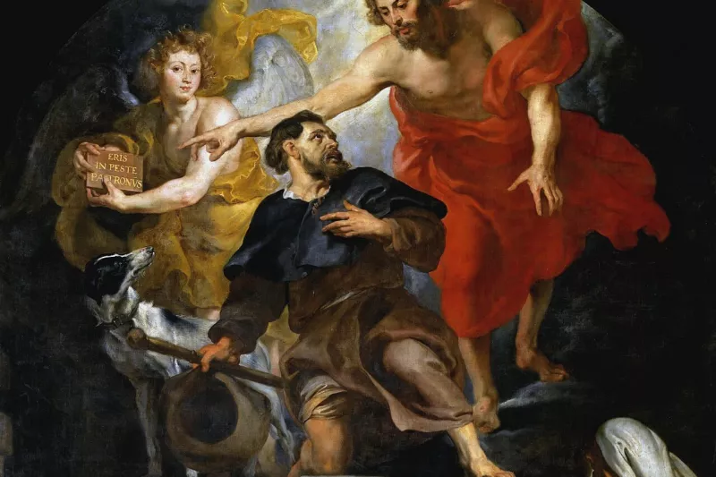 Heilige Rochus door Christus aangesteld tot patroon van de pestlijders - Peter Paul Rubens - Sint-Martinuskerk Aalst