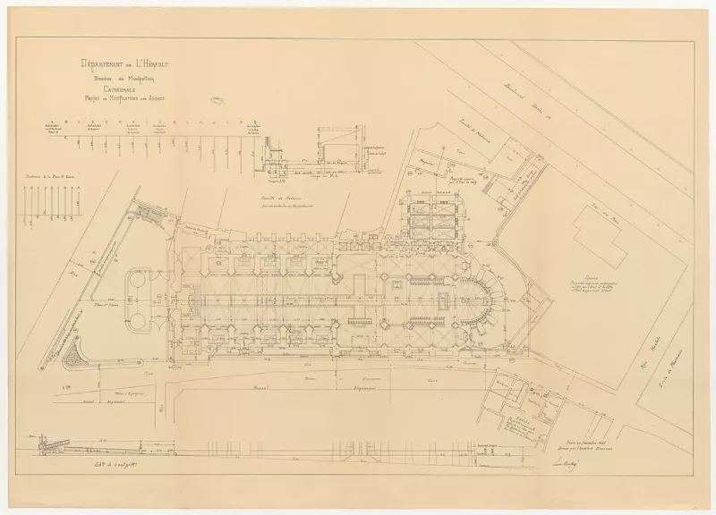 Projet de modification des abords de la cathédrale de Montpellier 1885 - Archives nationales (France)